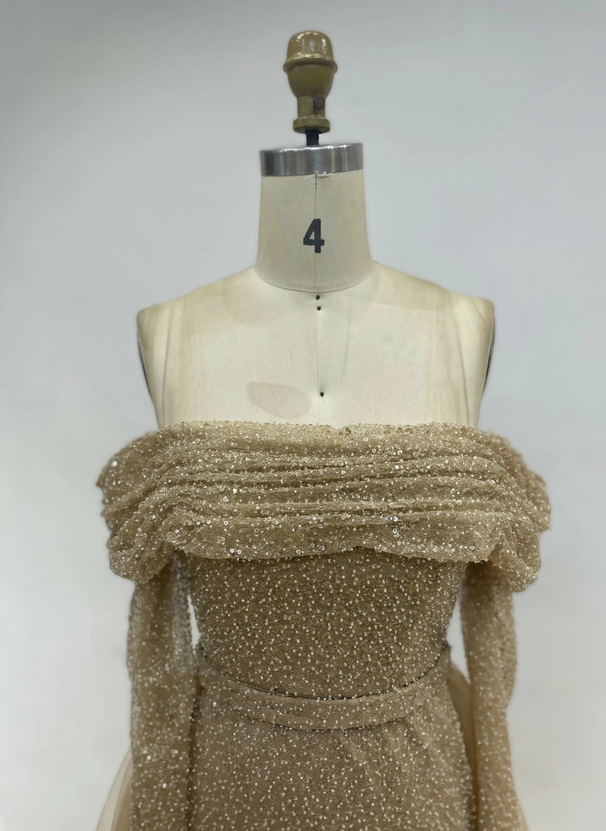 MYMB Fairy Flowing Long Sleeves Homecoming Dresses Off the Shoulder Backless Sequin Gowns With Detachable Skirt for Girls DDS051