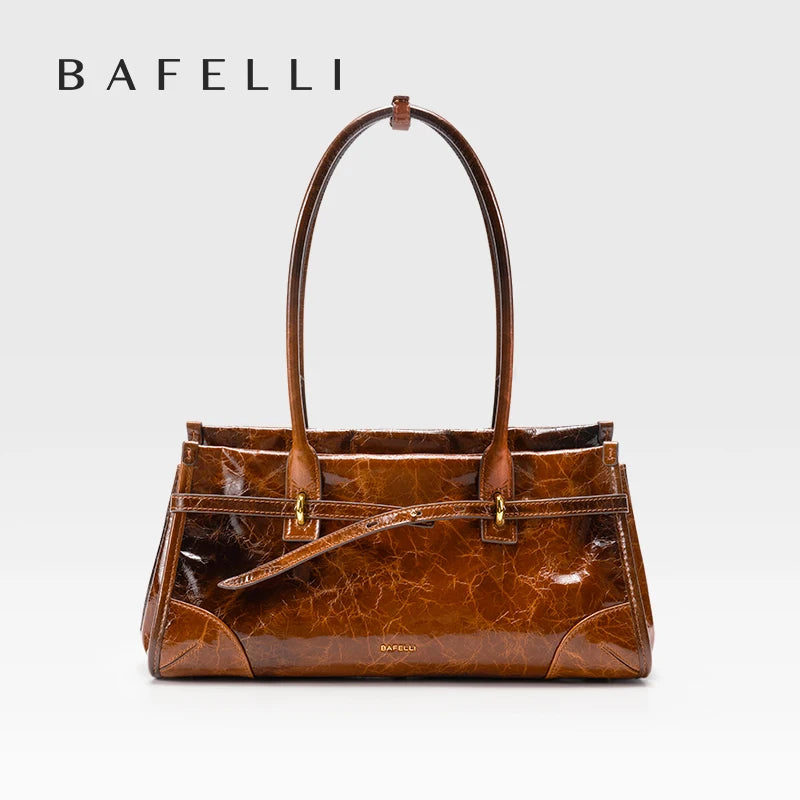 Genuine Leather Boston Bag Women's 2025 New Oil Wax Leather Baguette Bag Shoulder Crossbody Vintage Large Capacity