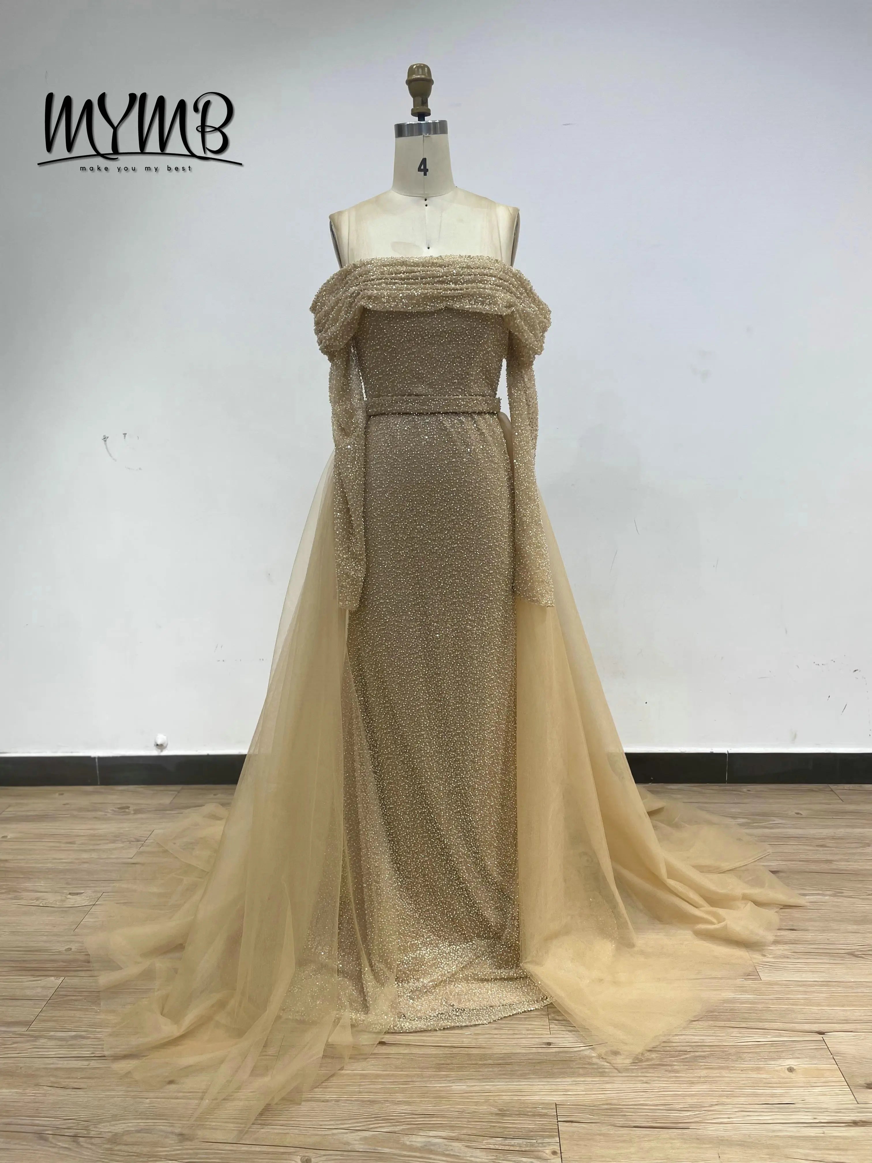 MYMB Fairy Flowing Long Sleeves Homecoming Dresses Off the Shoulder Backless Sequin Gowns With Detachable Skirt for Girls DDS051