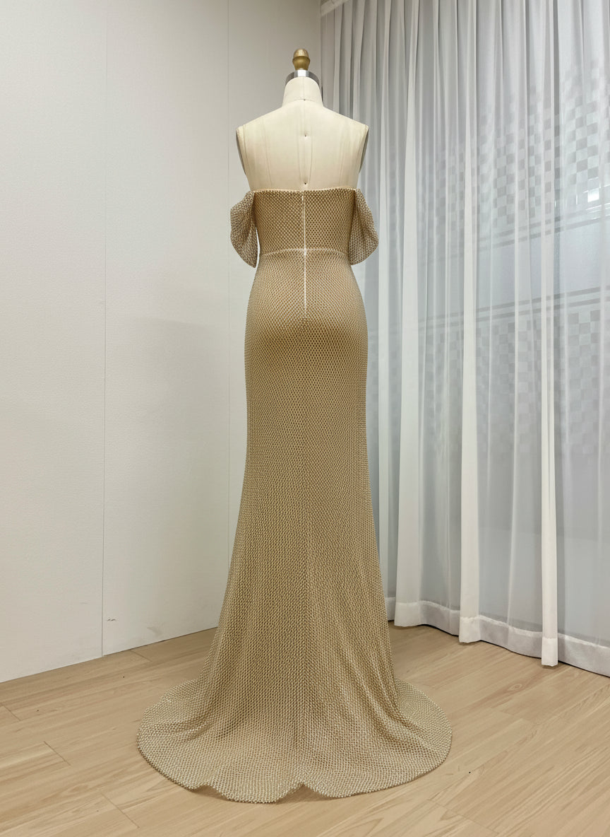 MYMB New Fashion Gold Beaded Mermaid Prom Dress Strapless Sweetheart Design With Glittering Sequins High Split for Gala MB40437