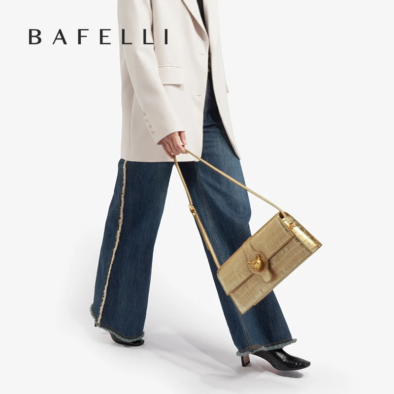 BAFELLI 2025 NEW WOMEN'S LUXURY BAGS CAT BRAND FASHION HANDBAG SILVER LEATHER CLUTCH STYLISH EVENING CASUAL PURSE HIGH QUALITY