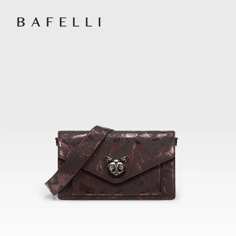 BAFELLI 2025 WOMEN'S BAG FASHION TREND LUXURY BRAND LEATHER FLAP CROSSBODY PURSE CAT NEW STYLE ORIGINAL DESIGNER HANDBAGS