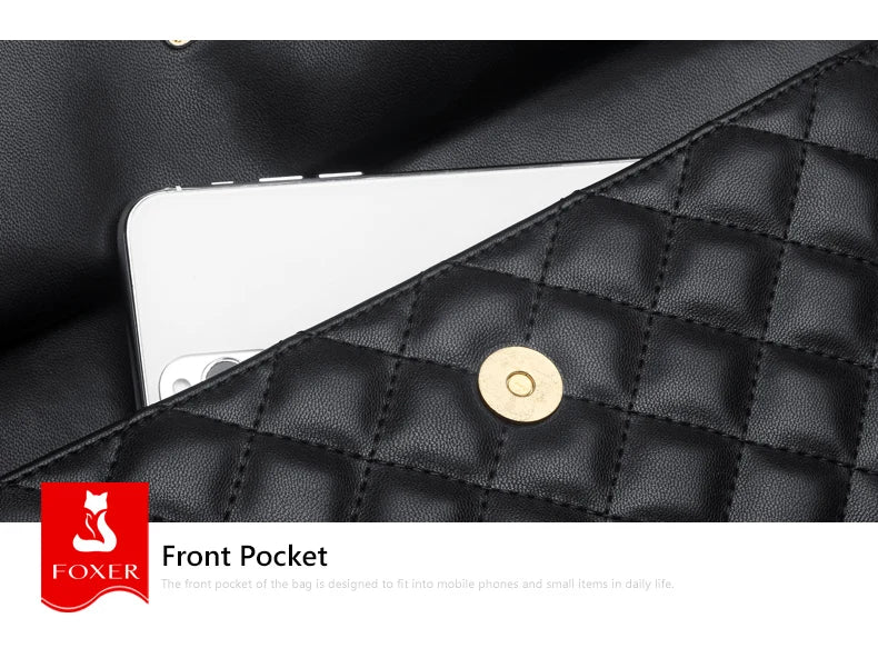 FOXER Black Women Split Leather Handbag Classic Female Shoulder Crossbody Bag Large Capacity Commute Lady Laptop Top Handle Bags