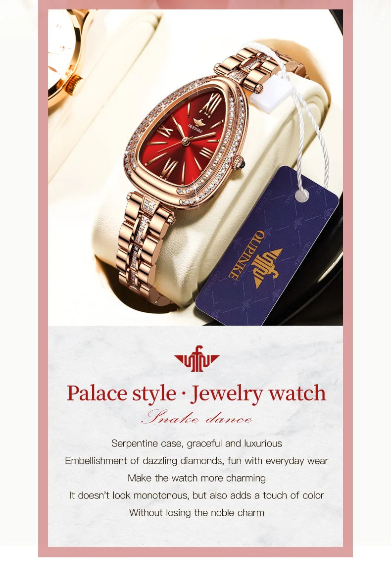 OUPINKE Watch for Women Swiss Movement Luxury Diamond Sapphire Mirror Watperoof Original Elegant Dress Ladies Wrist Watch Set