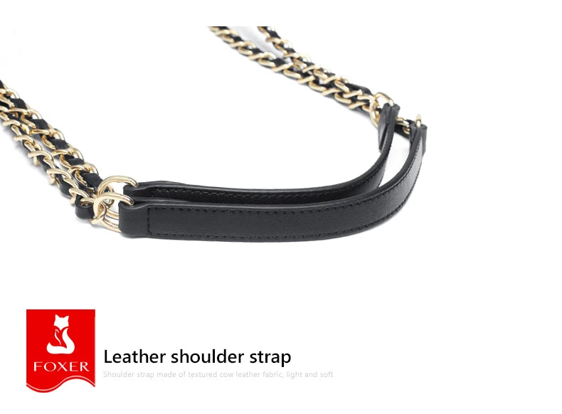 FOXER Black Women Split Leather Handbag Classic Female Shoulder Crossbody Bag Large Capacity Commute Lady Laptop Top Handle Bags