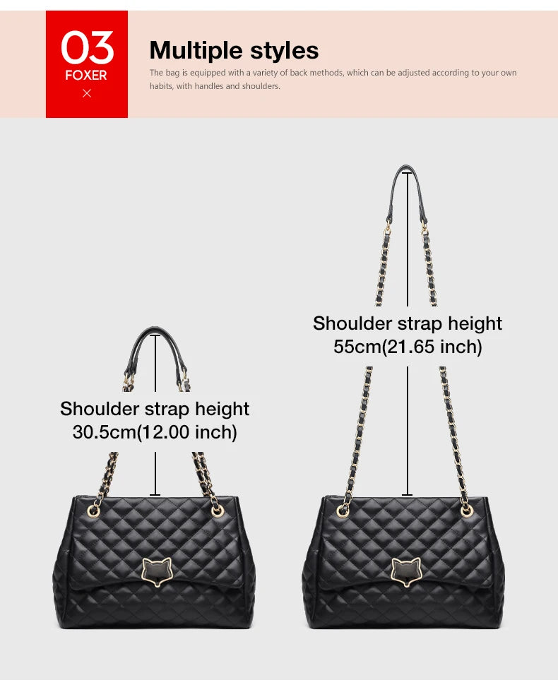 FOXER Black Women Split Leather Handbag Classic Female Shoulder Crossbody Bag Large Capacity Commute Lady Laptop Top Handle Bags