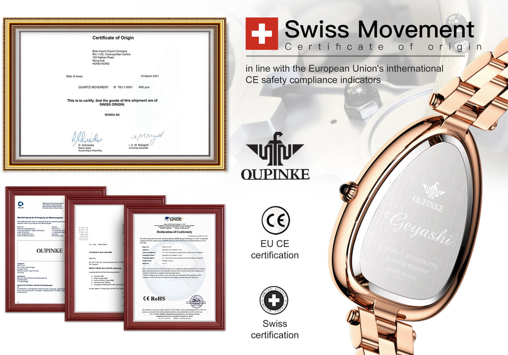 OUPINKE Watch for Women Swiss Movement Luxury Diamond Sapphire Mirror Watperoof Original Elegant Dress Ladies Wrist Watch Set