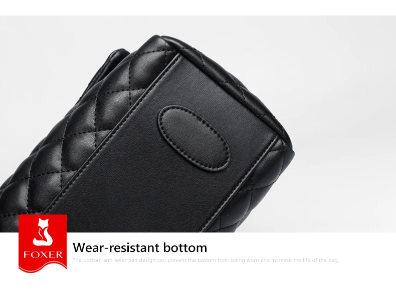 FOXER Black Women Split Leather Handbag Classic Female Shoulder Crossbody Bag Large Capacity Commute Lady Laptop Top Handle Bags