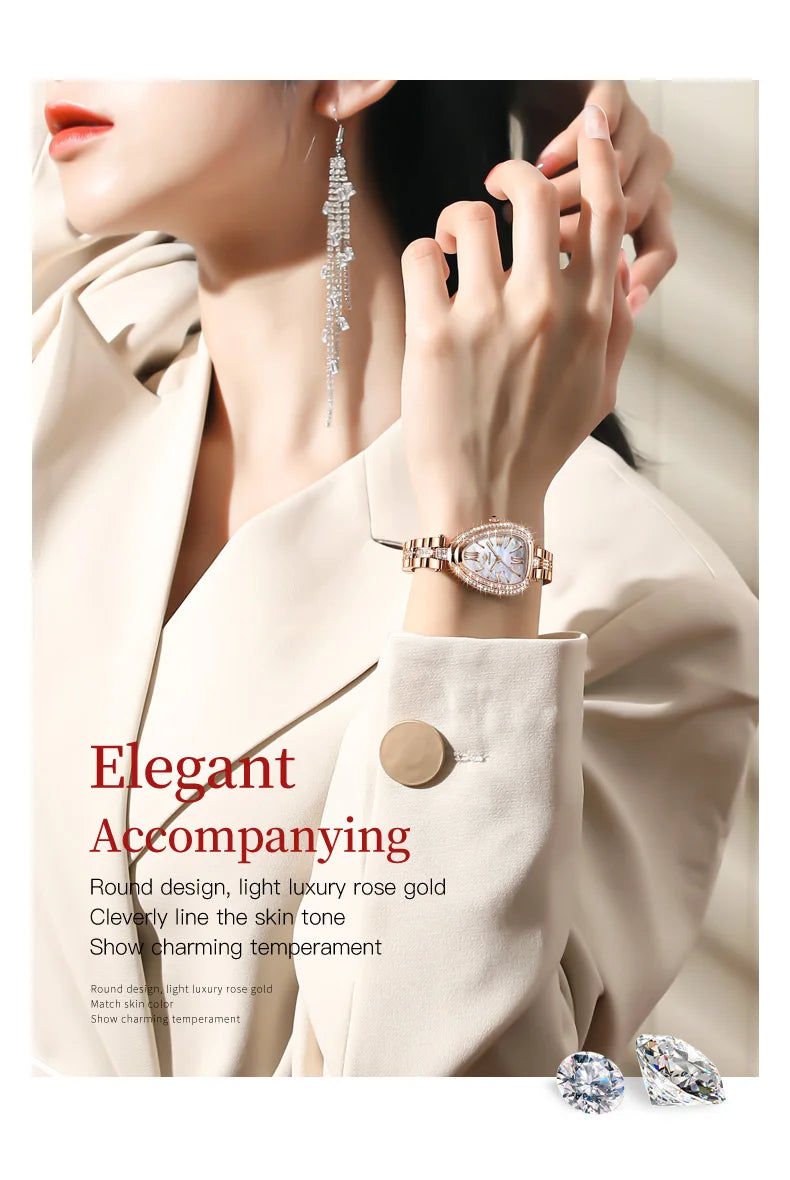 OUPINKE Watch for Women Swiss Movement Luxury Diamond Sapphire Mirror Watperoof Original Elegant Dress Ladies Wrist Watch Set