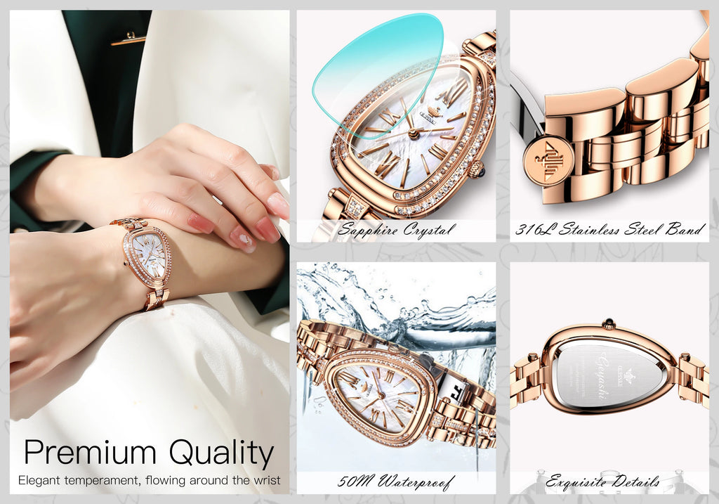 OUPINKE Watch for Women Swiss Movement Luxury Diamond Sapphire Mirror Watperoof Original Elegant Dress Ladies Wrist Watch Set