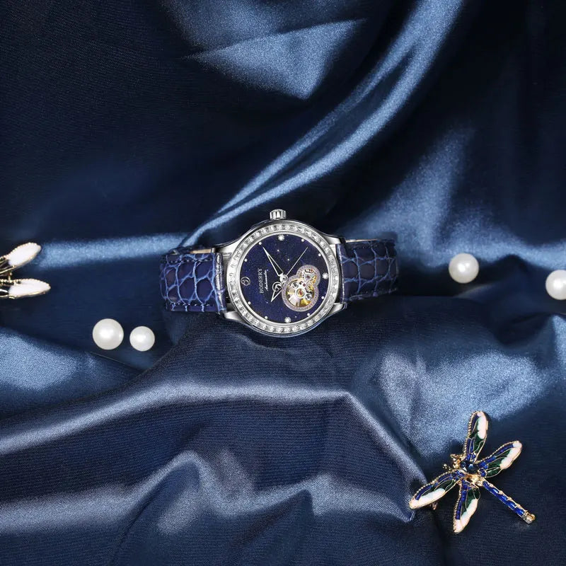 Boderry Luxury Watch Women Automatic Seagull ST1 Diamond Skeleton Sapphire Crystal Glass Female Waterproof Wristwatch Marry Gift
