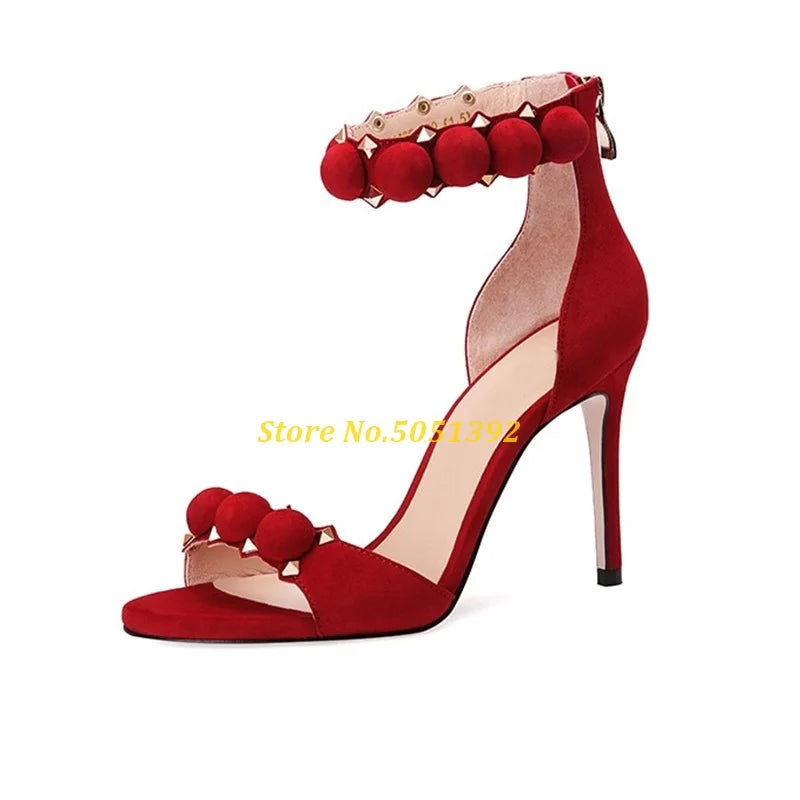 Round Ball Decor Stiletto High Heel Sandals T Strap Open Toe Cut Out Manufacturer Ladies Shoes Solid Fashion Women Sandals