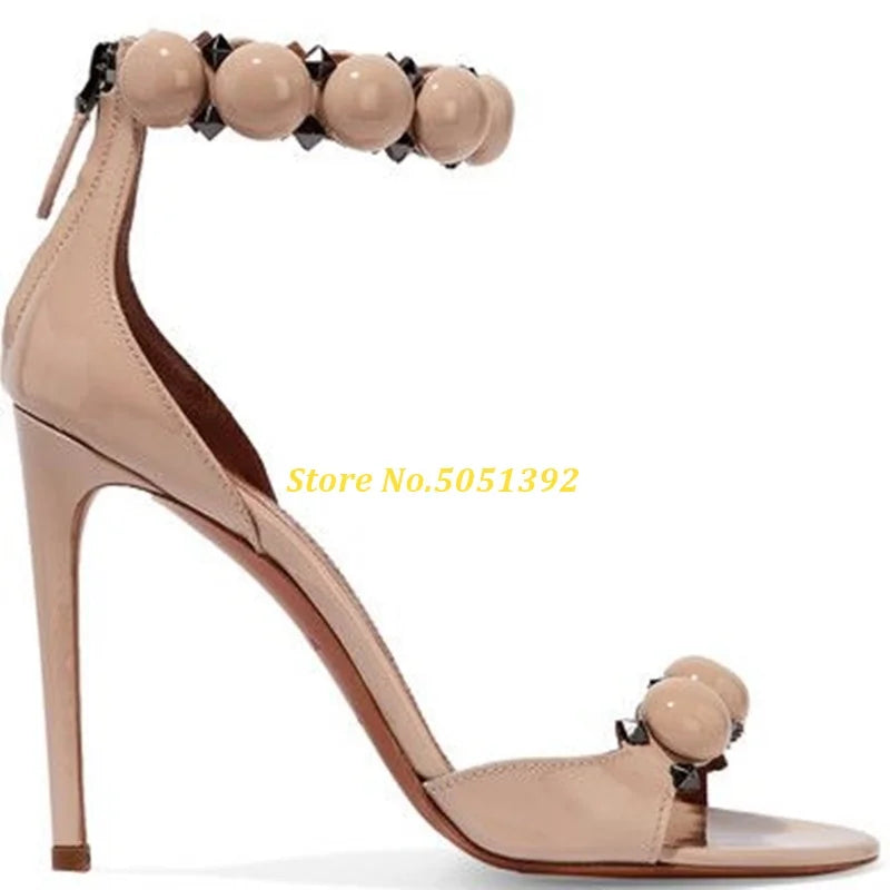 Round Ball Decor Stiletto High Heel Sandals T Strap Open Toe Cut Out Manufacturer Ladies Shoes Solid Fashion Women Sandals