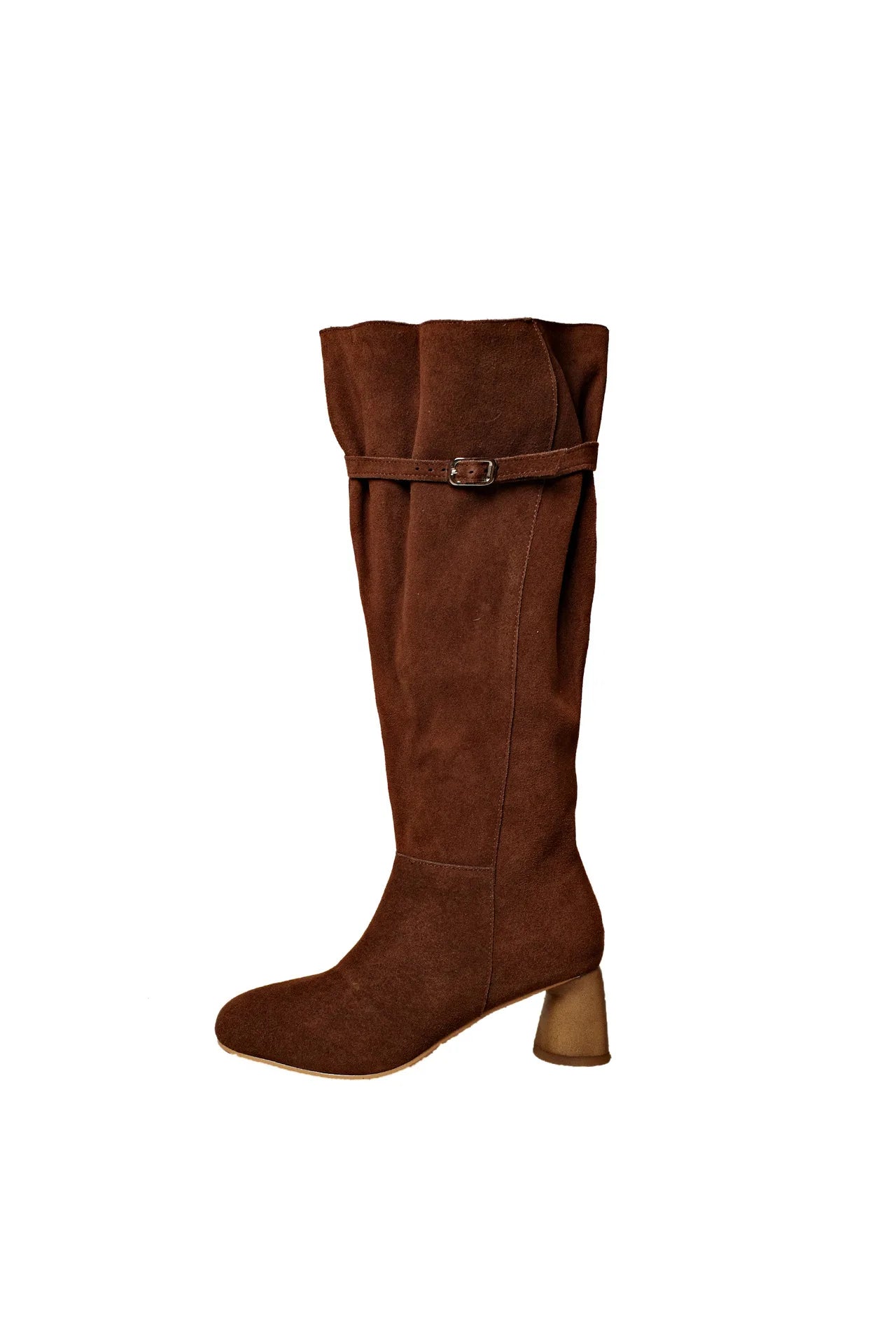 Women's Suede Over The Knee Boots Buckle Strap Design Chunky Heel Elegant Boot Chunky Heel Autumn Casual Ladies Retro Botas