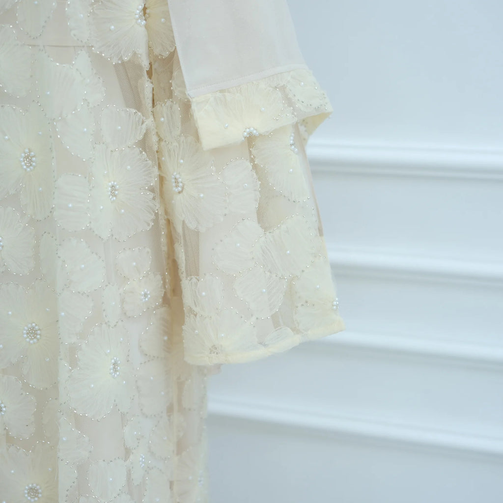 Luxury Dubai Lace Beads Cardigan Muslim Sets Women Hijab Abaya Kimono Jalabiya Ramadan Turkey Kaftan Robe Islam Clothing Caftan