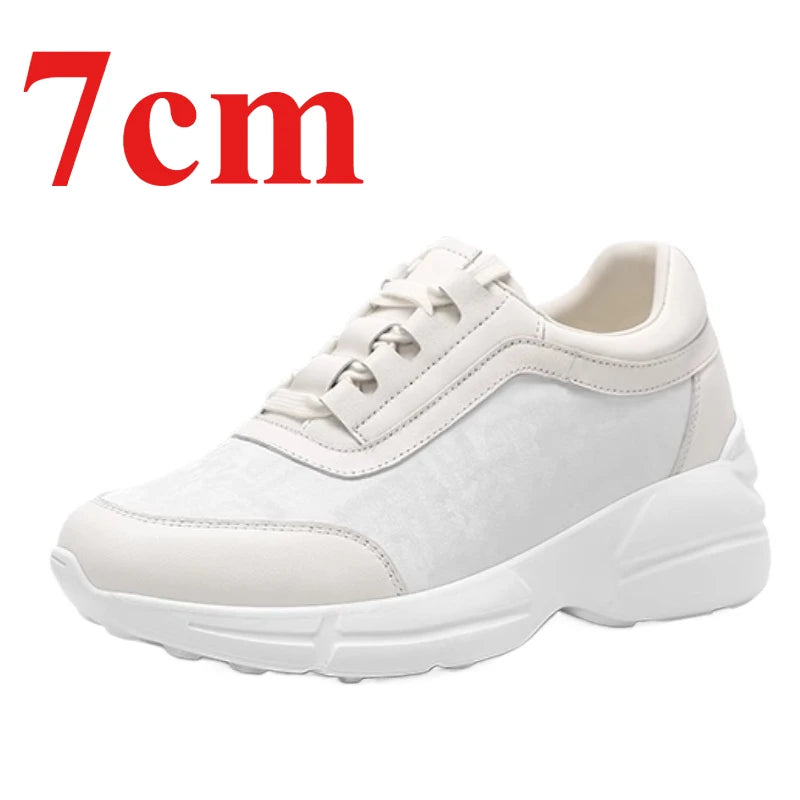 Invisible Increase Shoes for Women's 7cm White Fashionable Casual Thick Bottom Shoes Comfortable Height Increasing Skate Shoes