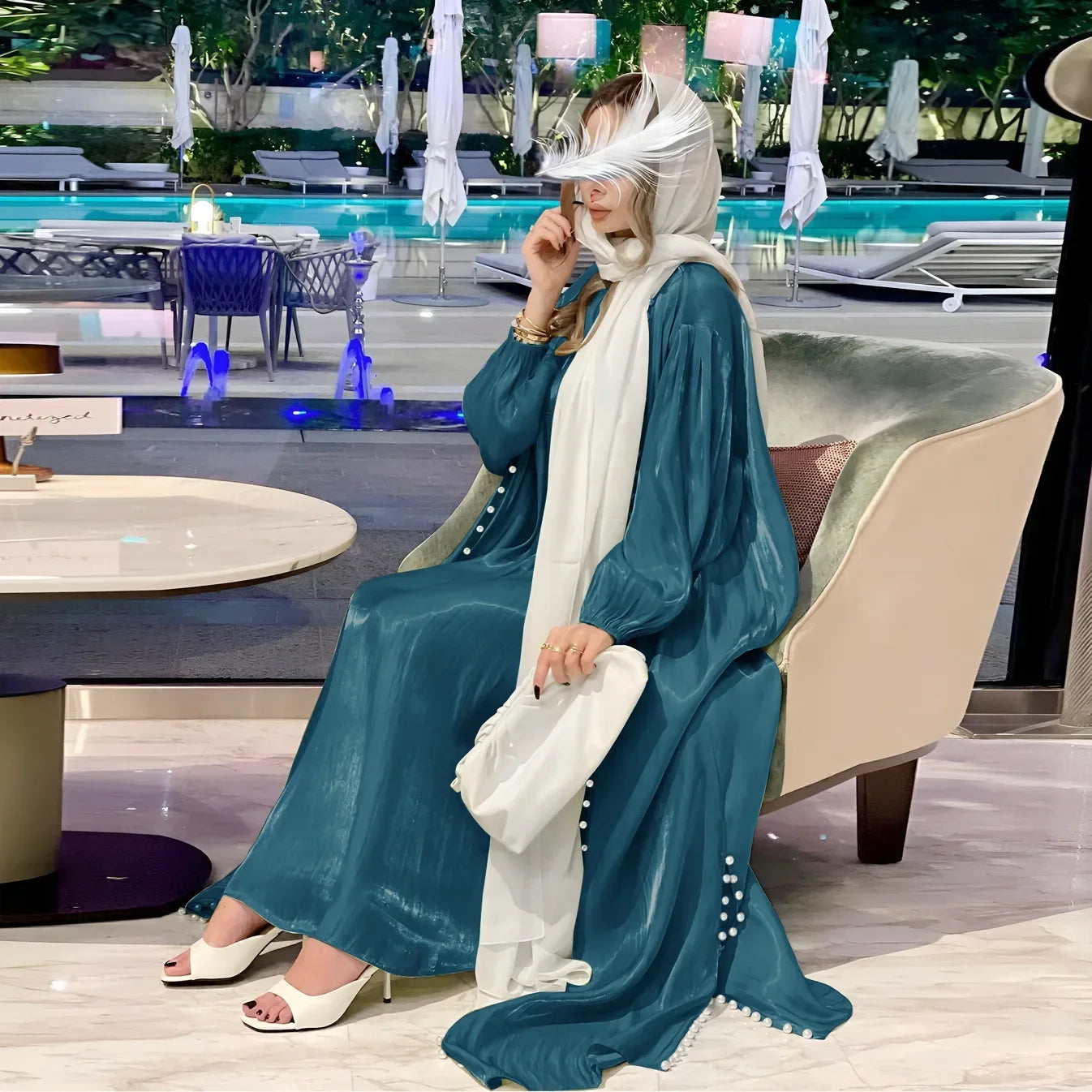 2025 Caftan Muslim Abaya Women Dress 2 Piece Set Abayas Gowns Dubai Arabic Silk Satin Kimono Cardigan Robe Outwear Autumn