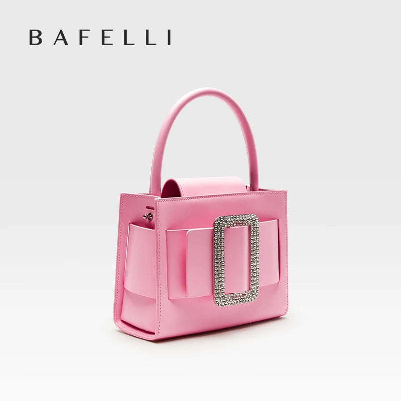 BAFELLI 2025 NEW WOMEN'S FASHION PINK EVENING HANDBAG SHOULDER BOXY BAG CASUAL PURSE LUXURY BRAND DESIGNER LEATHER TREND LADY