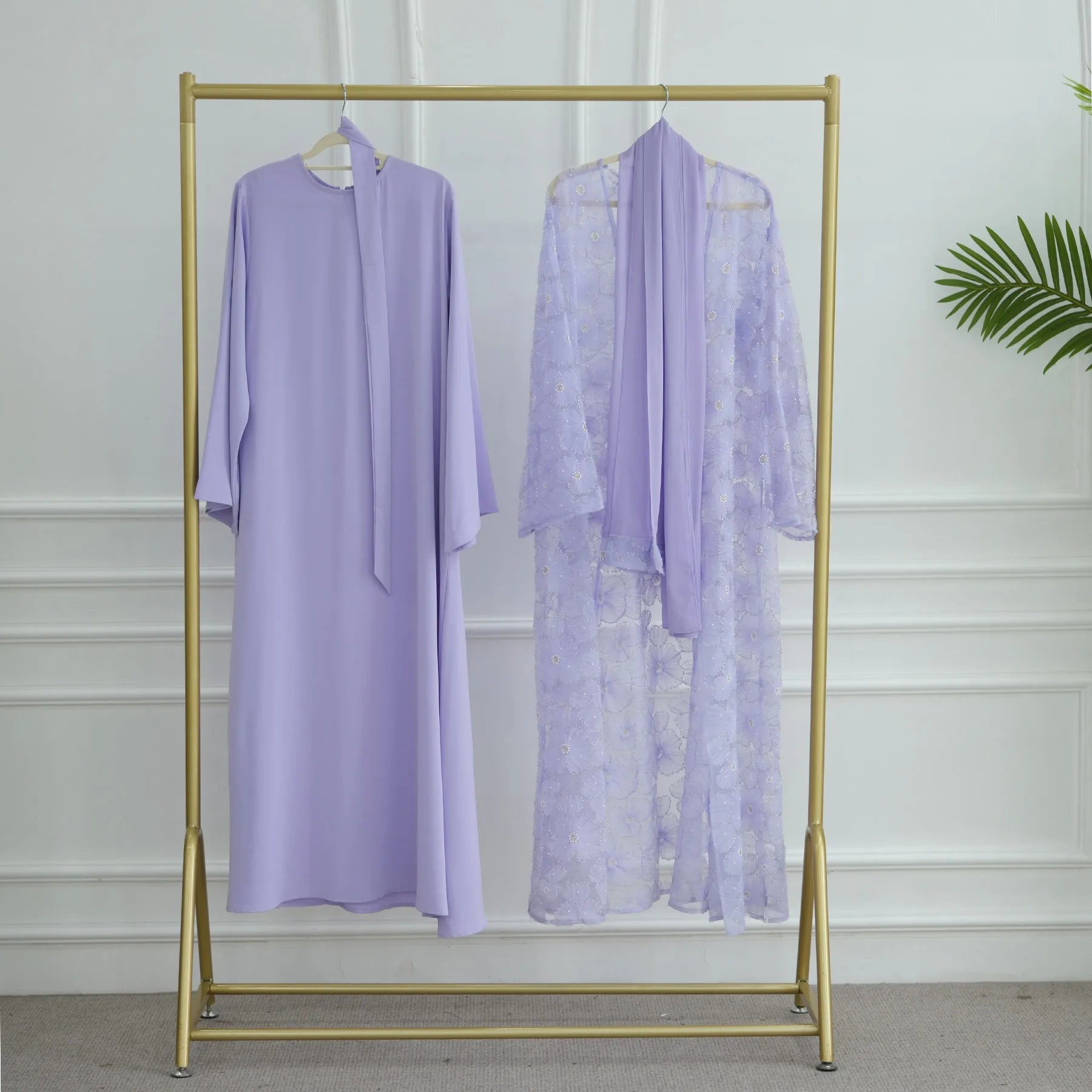 Luxury Dubai Lace Beads Cardigan Muslim Sets Women Hijab Abaya Kimono Jalabiya Ramadan Turkey Kaftan Robe Islam Clothing Caftan