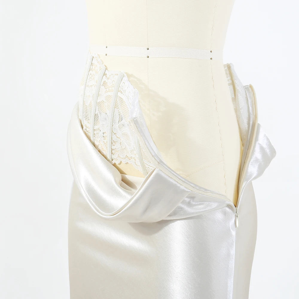 Lace Fishbone Patchwork Skirt for Women Y2k Side Zipper Elegant Slim Fit Business Casual Skirt for Autumn Winter 2025 New