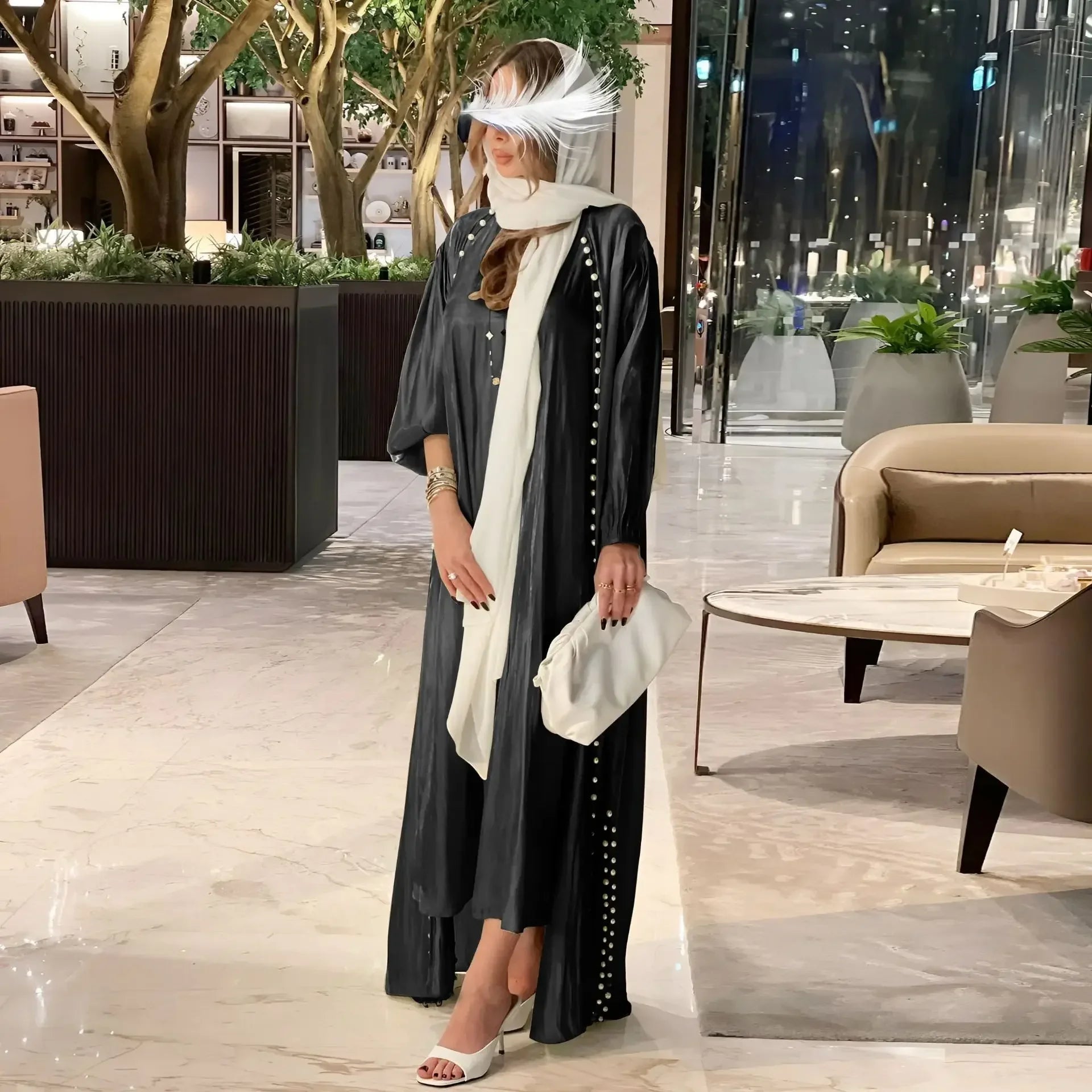 2025 Caftan Muslim Abaya Women Dress 2 Piece Set Abayas Gowns Dubai Arabic Silk Satin Kimono Cardigan Robe Outwear Autumn