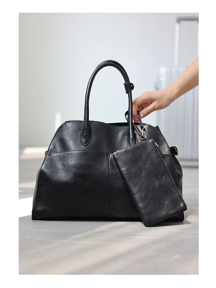 Women's Genuine Leather Large Capacity Tote Bag Female Retro Luxury Briefcase Vintage Cowhide Shoulder Handbag