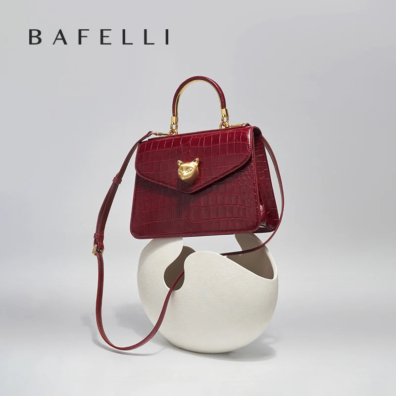 2025 BAFELLI CAT WOMEN'S NEW CROCODILE PATTERN LEATHER FASHION HANDBAG STYLISH BUSINESS FEMALE LEATHER LUXURY BRAND OL PURSE