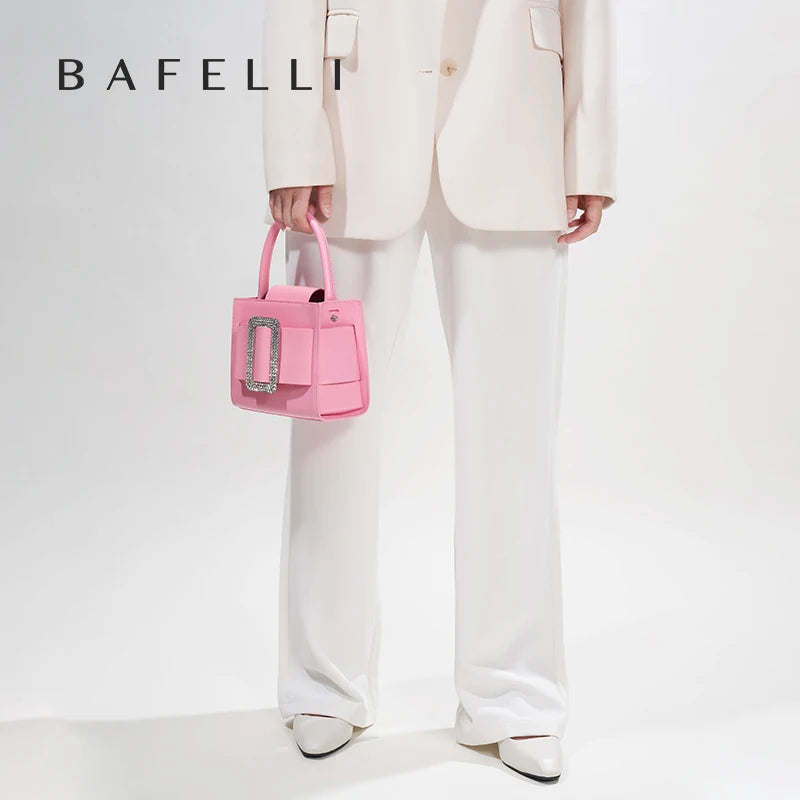 BAFELLI 2025 NEW WOMEN'S FASHION PINK EVENING HANDBAG SHOULDER BOXY BAG CASUAL PURSE LUXURY BRAND DESIGNER LEATHER TREND LADY