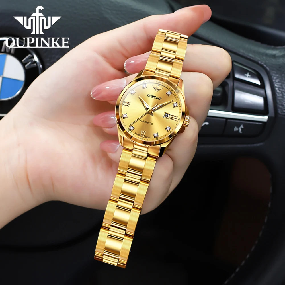 OUPINKE 3199 Real Diamond Swiss Automatic Watch for Women Original Top Brand Mechanical Women's Watches Luxury Ladies Wristwatch