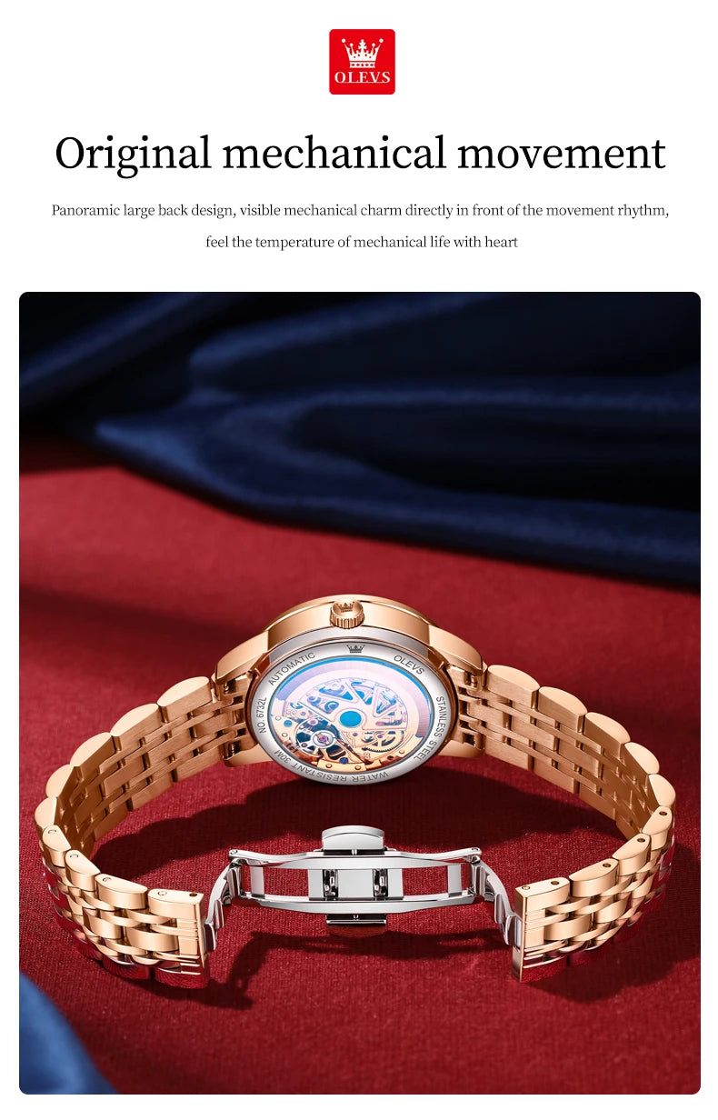 OLEVS 6732 Women Watches Luxury FashionAutomatic Mechanical Watch Stainless Steel Waterproof Watches For Women Gifts Box New