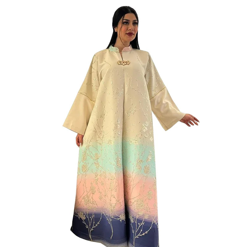 Middle East  Autumn And Winter New Muslim Dress Fashionable High End Jacquard Fabric Embroidered Gradient Robe