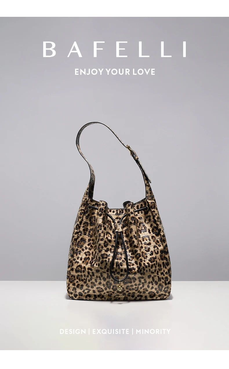 BAFELLI WOMEN'S NEW BAGS LUXURY FASHION LEATHER HANDBAGS 2025 HIGH QUALITY DESIGNER BRAND CAPACITY LADIES SHOULDER LEOPARD PRINT