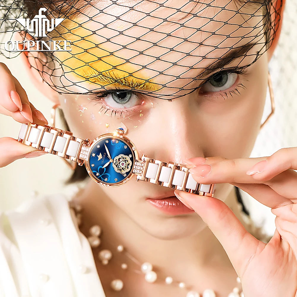 OUPINKE 3183 Women Watch Top Luxury Brand Automatic Mechanical Tungsten Steel Watchstrap Waterproof Gift Box Watches For Women