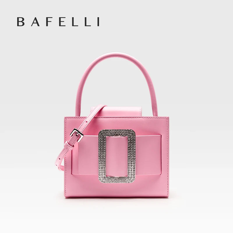 BAFELLI 2025 NEW WOMEN'S FASHION PINK EVENING HANDBAG SHOULDER BOXY BAG CASUAL PURSE LUXURY BRAND DESIGNER LEATHER TREND LADY