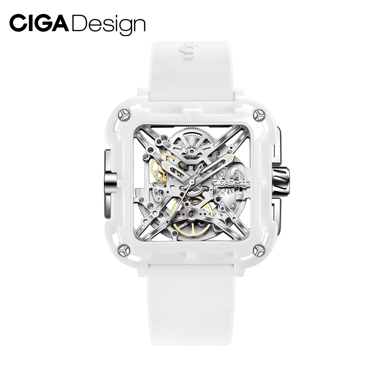CIGA Design X Series Automatic Movement Couple Watches for Men Women White Ceramic Luminous Skeleton Mechanical Wristwatches