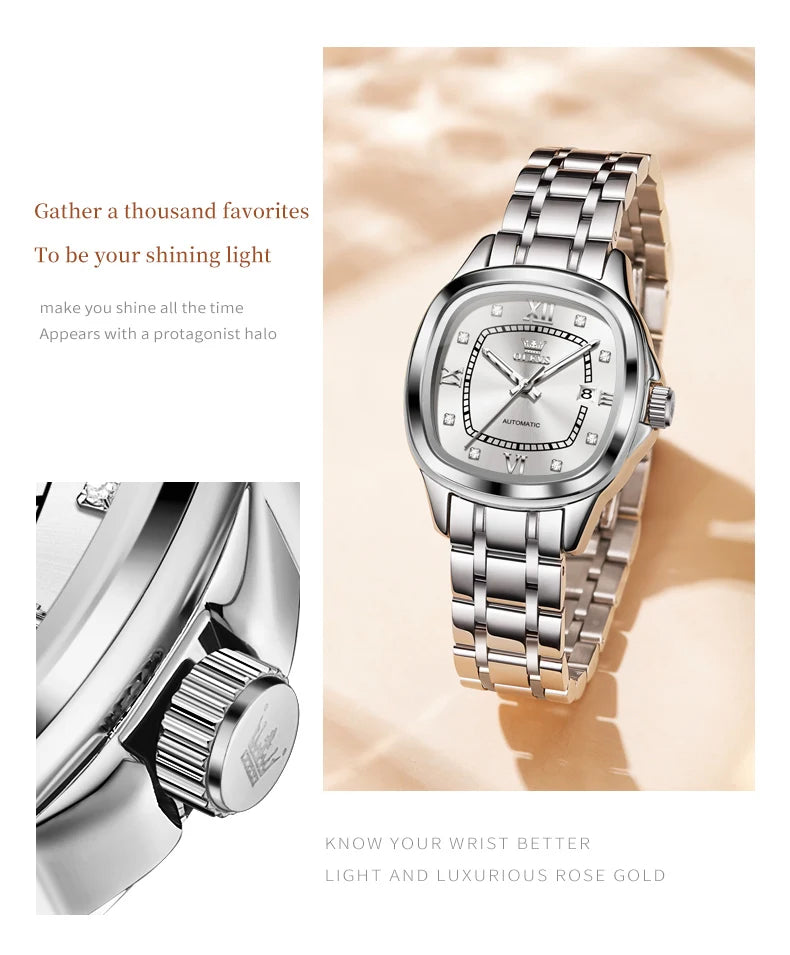 OLEVS 9810 Ladies Watch Luxury Automatic Mechanical Watch Waterproof Luminous Date Watch For Women Bracelet Set Original Reloj