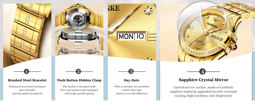 OUPINKE 3195 Japan Imported Automatic Movement Mechanical Watch for Women Diamond Ladies Watch Waterproof Dual Calendar Watch