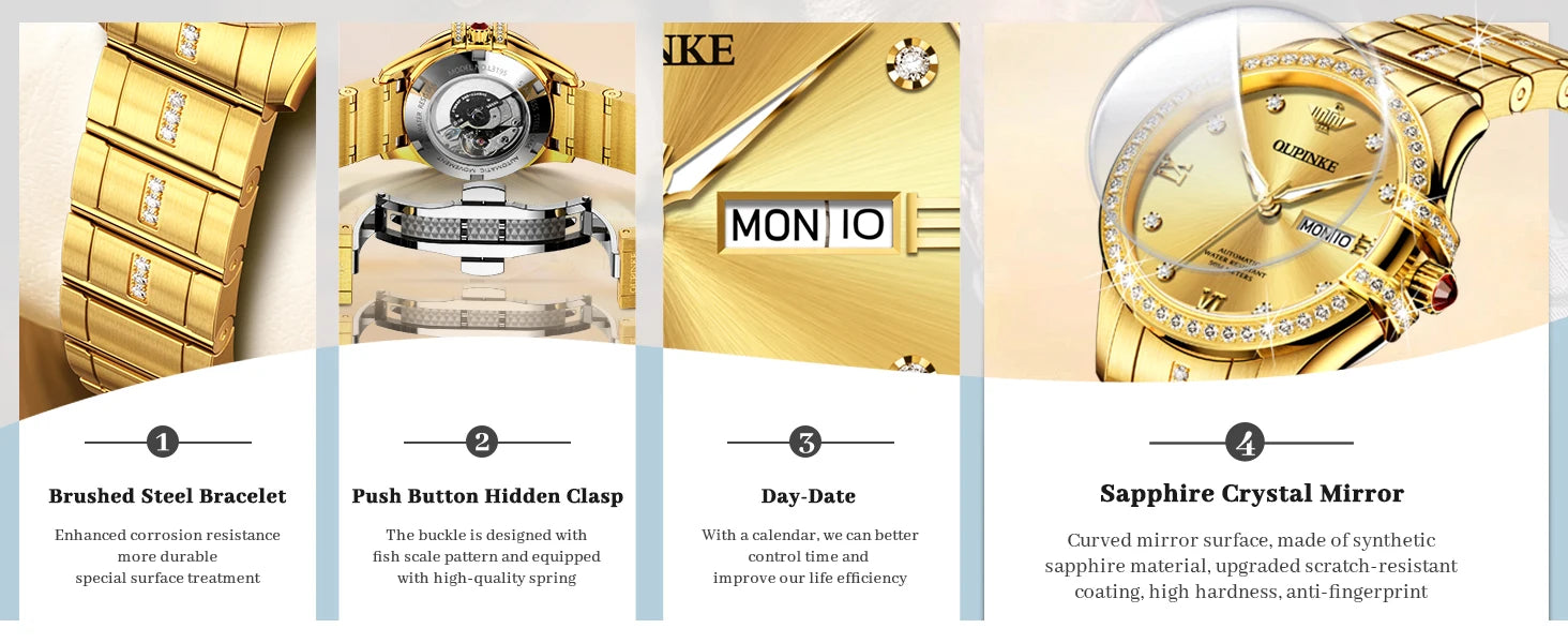 OUPINKE 3195 Japan Imported Automatic Movement Mechanical Watch for Women Diamond Ladies Watch Waterproof Dual Calendar Watch