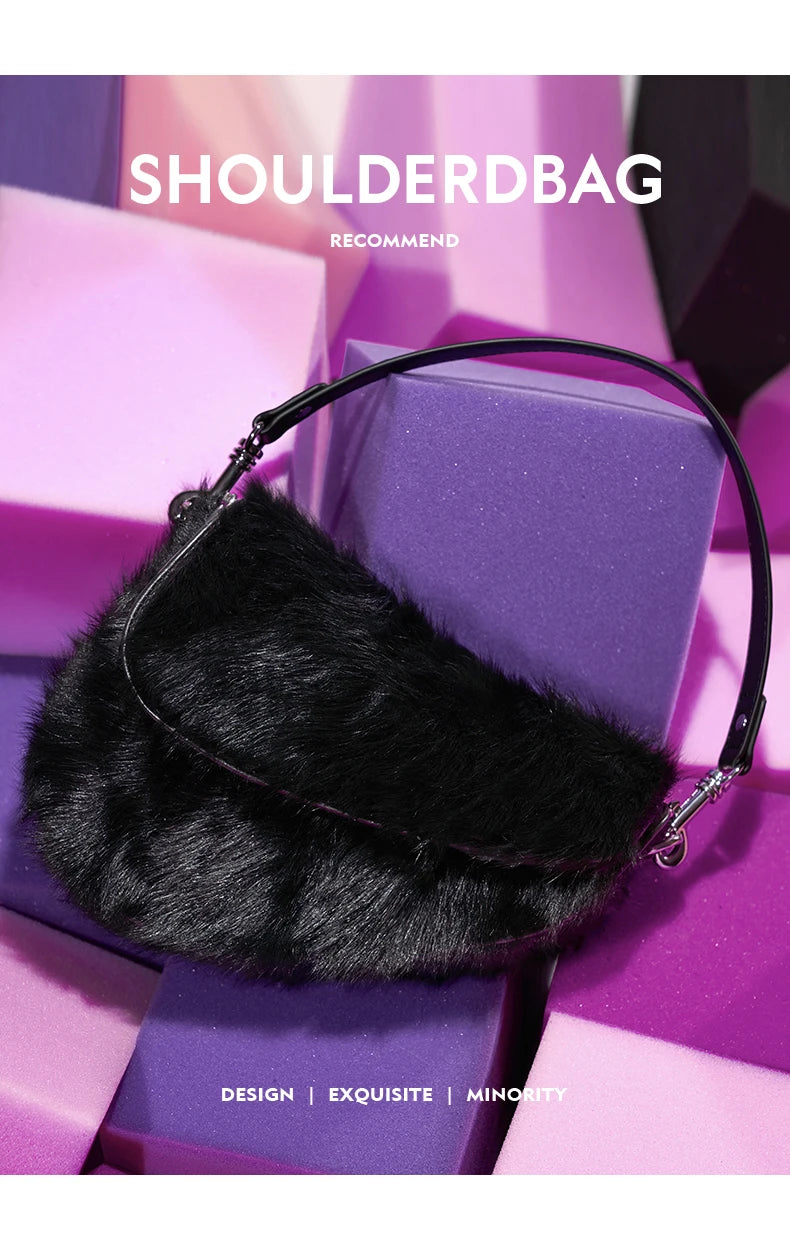 BAFELLI 2025 NEW WOMEN'S HANDBAG TREND GENUINE LEATHER FASHION STYLE WINTER SADDLE FUR BAGS LUXURY BRAND DESIGNER SHOULDER PURSE