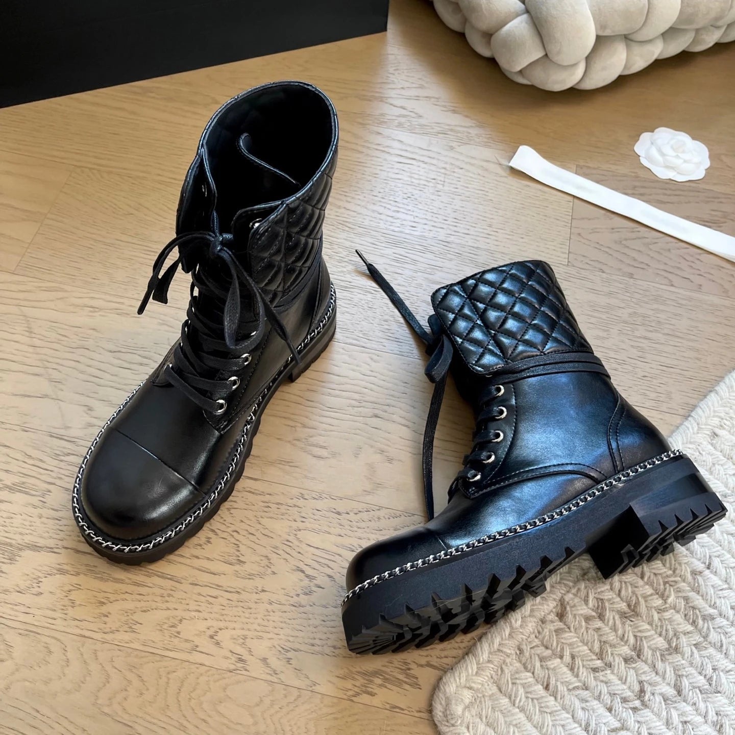 Women's thick-soled ankle boots for the autumn and winter of 2025, with a 5-cm thick sole and a sheepskin upper, size34-41