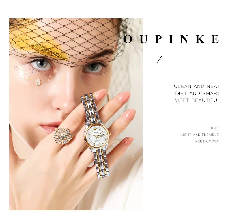 OUPINKE 3170 Womens Watch Elegant Luxury Original Automatic Mechanical Dual Calendar Watches For Ladies Waterproof Reloj Mujer