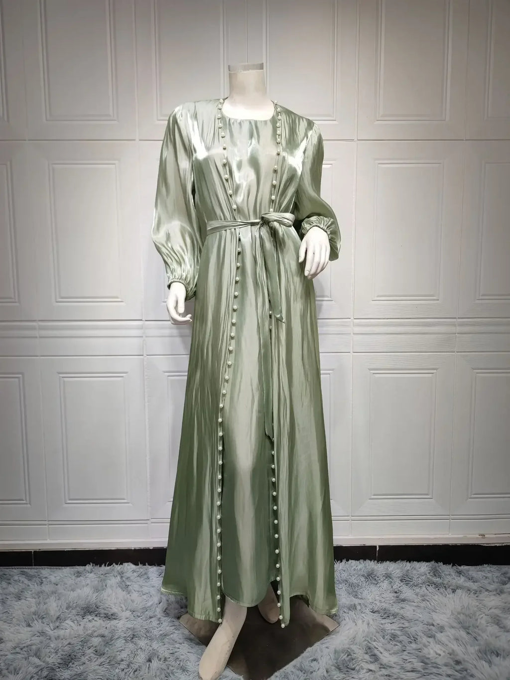 2025 Caftan Muslim Abaya Women Dress 2 Piece Set Abayas Gowns Dubai Arabic Silk Satin Kimono Cardigan Robe Outwear Autumn