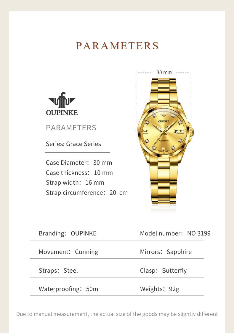 OUPINKE 3199 Real Diamond Swiss Automatic Watch for Women Original Top Brand Mechanical Women's Watches Luxury Ladies Wristwatch