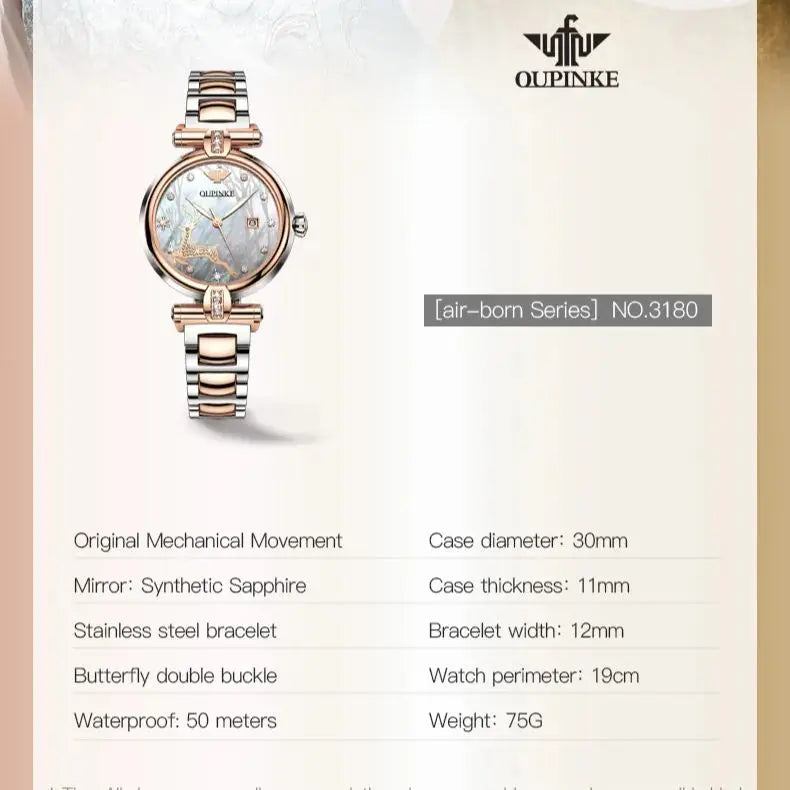 OUPINKE 3180 Luxury Brand Women Watch Original Automatic Mechanical Watch Calendar Elegant Women Dress Bracelet Watch Gift Box
