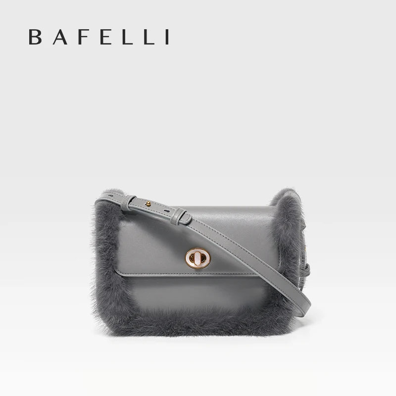 BAFELLI 2025 NEW WOMEN'S BAGS FASHION TRENDING FUR GENUINE LEATHER LUXURY BRAND ORIGINAL DESIGNER CROSSBODY SHOULDER PURSE
