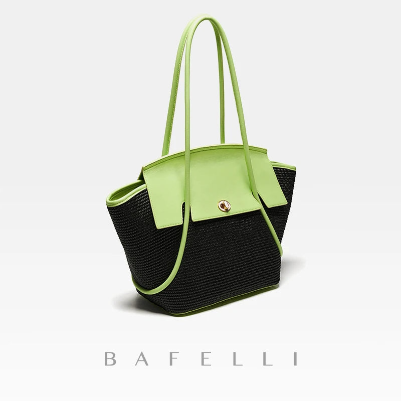 BAFELLI 2025 NEW WOMEN'S CASUAL TOTE BEACH BAG LARGE TRAVEL PURSE LUXURY DESIGNER BRAND GENUINE LEATHER FEMALE BAGS