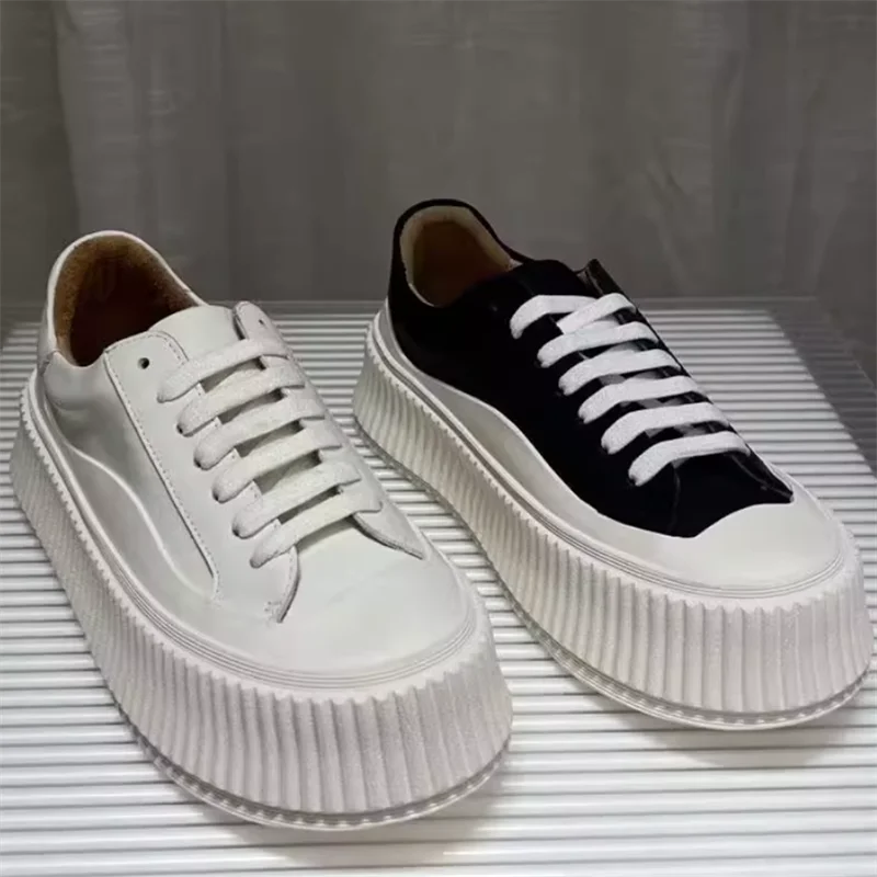 High-End 2024 Spring and Autumn New Thick-Soled Shoes, Jil White Sneakers for Women, Biscuit Shoes, Genuine Leather Height-Increasing Shoes
