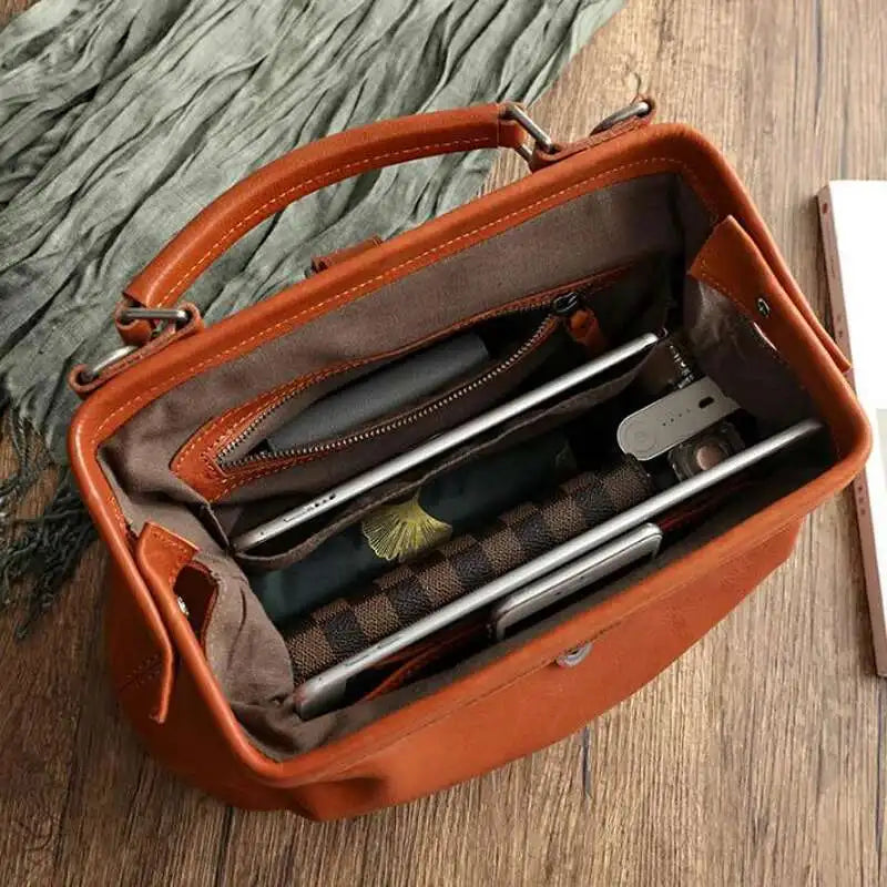 MOTAORA Original Soft Buffalo Leather Doctor Bag Women's Vintage Shoulder Bag Crossbody Purse Spacious Cowhide Ladies Handbag