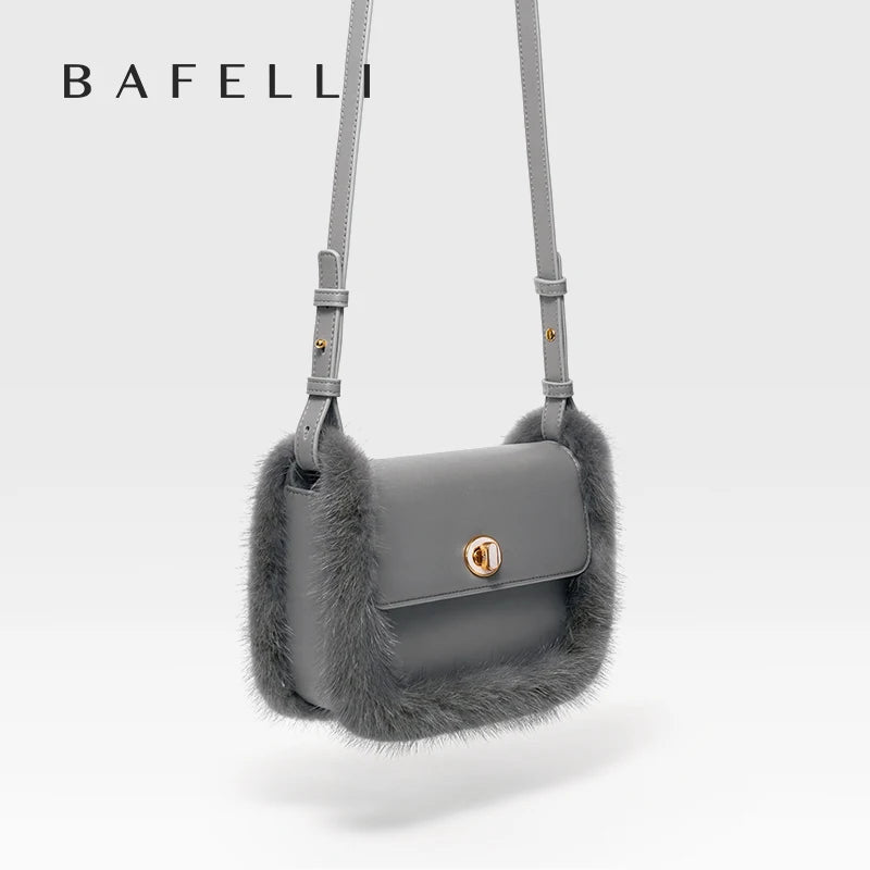 BAFELLI 2025 NEW WOMEN'S BAGS FASHION TRENDING FUR GENUINE LEATHER LUXURY BRAND ORIGINAL DESIGNER CROSSBODY SHOULDER PURSE
