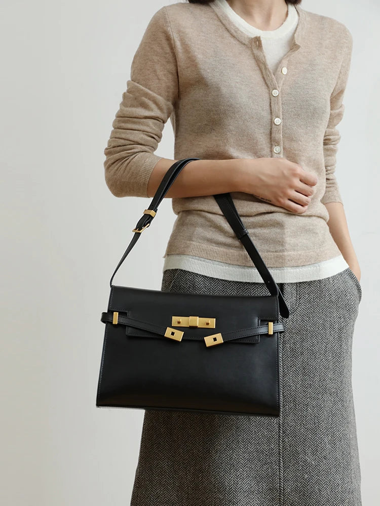 Designer luxury bag women's bag Premium vintage crossbody bag Casual commuter leather shoulder bag